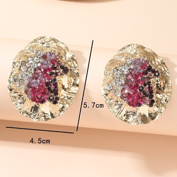 Multicolor Women's Random Color Rhinestone Decor Textured Stud Earring - Picture 4 of 7